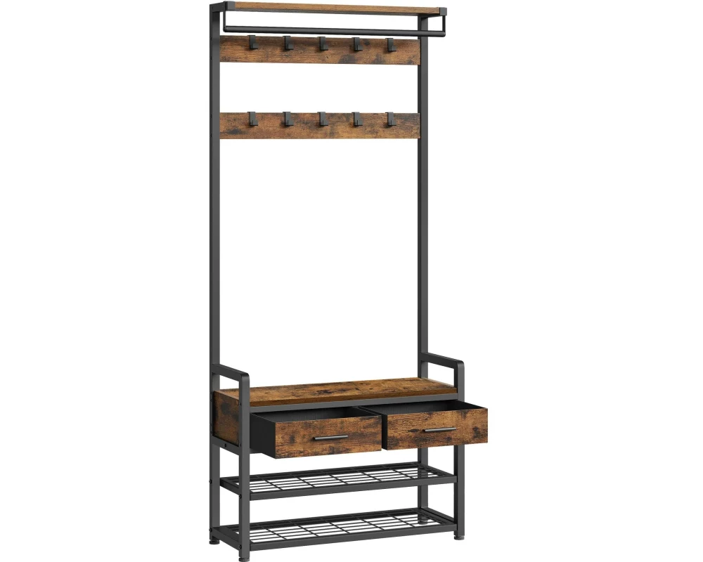 VASAGLE Garderobe mit Schuhregal 80 cm x 181 cm, Braun