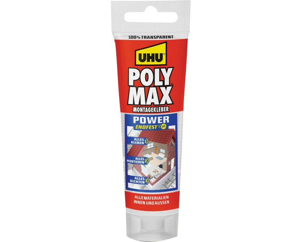 UHU Montagekleber POLY MAX POWER Transparent 75 ml, Transparent