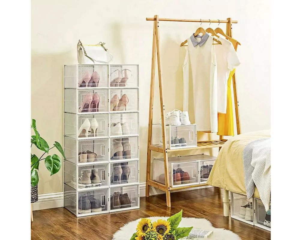 Songmics Schuhschrank Transparent/Weiss, 18er Set