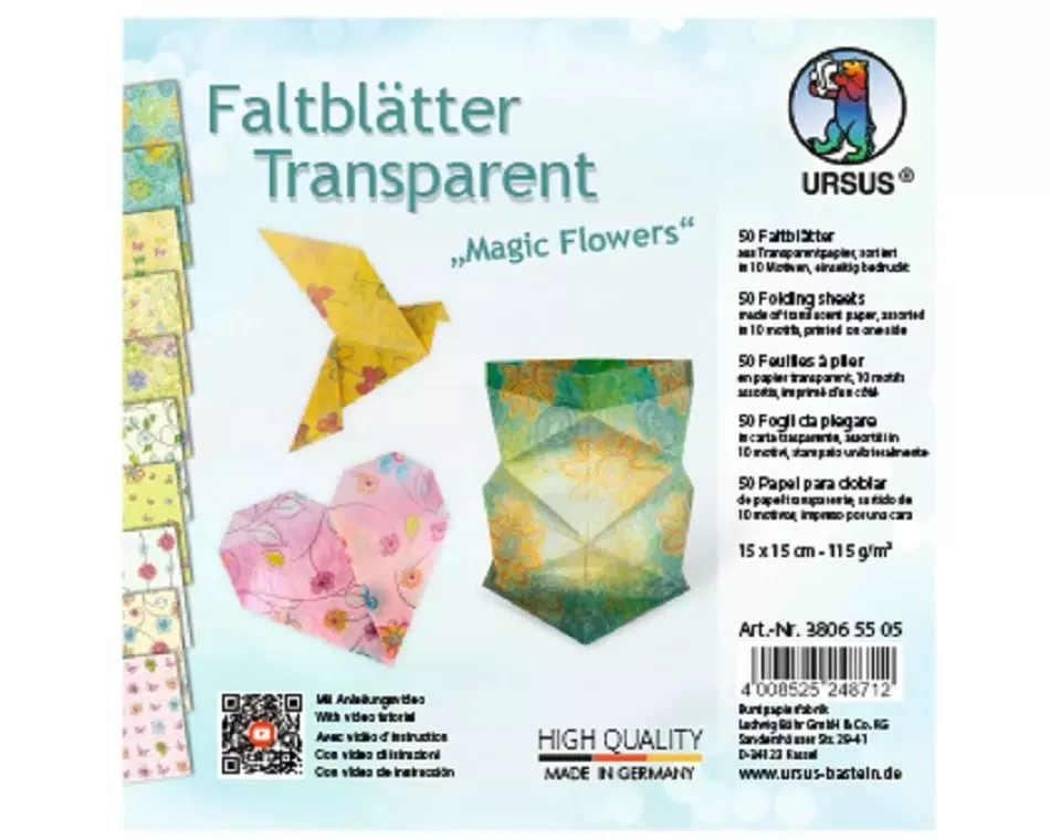 URSUS Faltblätter Magic Flowers 15 x 15 cm, 115 g/m², 50 Blatt