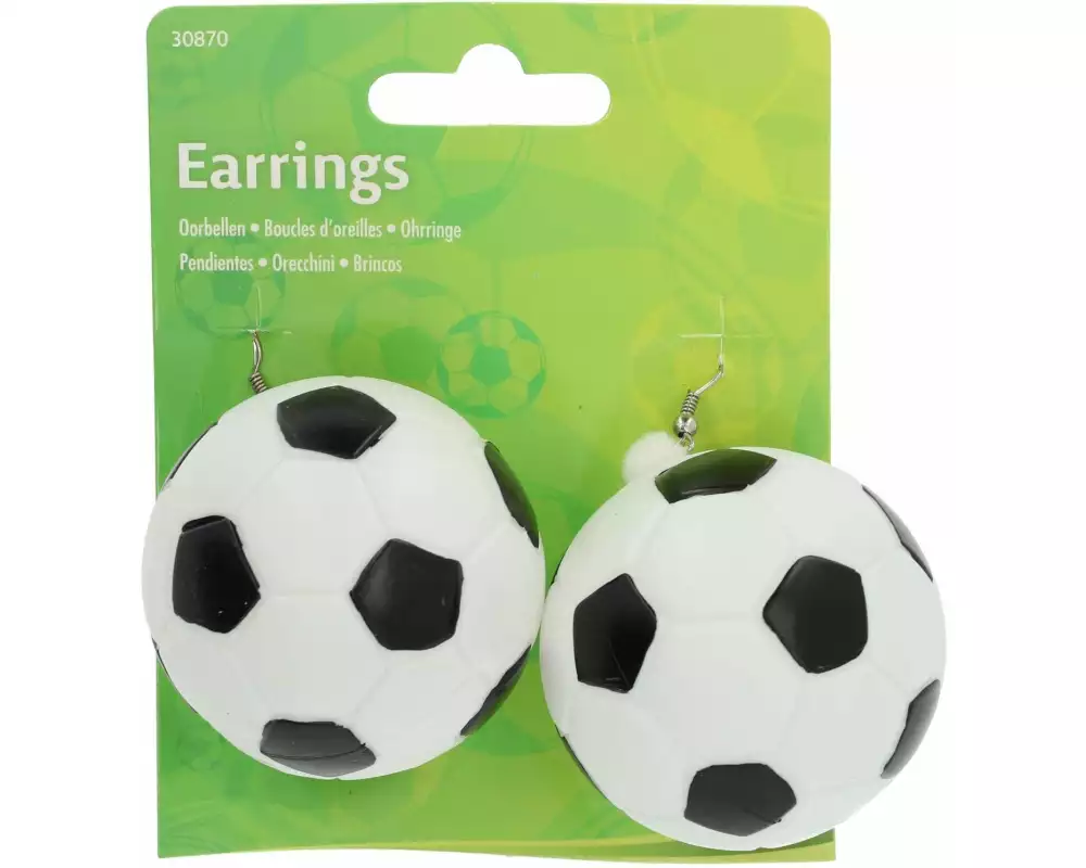 Folat Partyaccessoire Ohrringe Fussball Ø 5 cm, 1 Paar