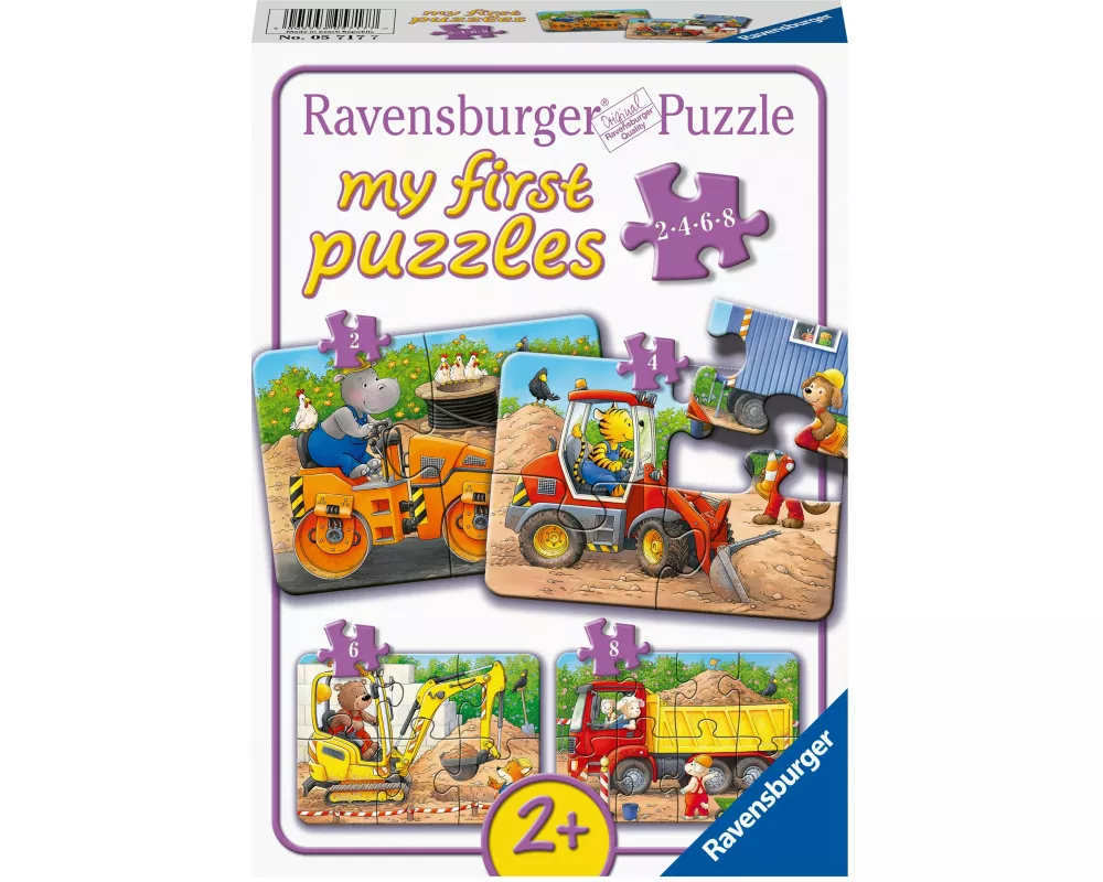 Kinderpuzzle 2, 4, 6, 8 Teile - Tiere auf der Baustelle
