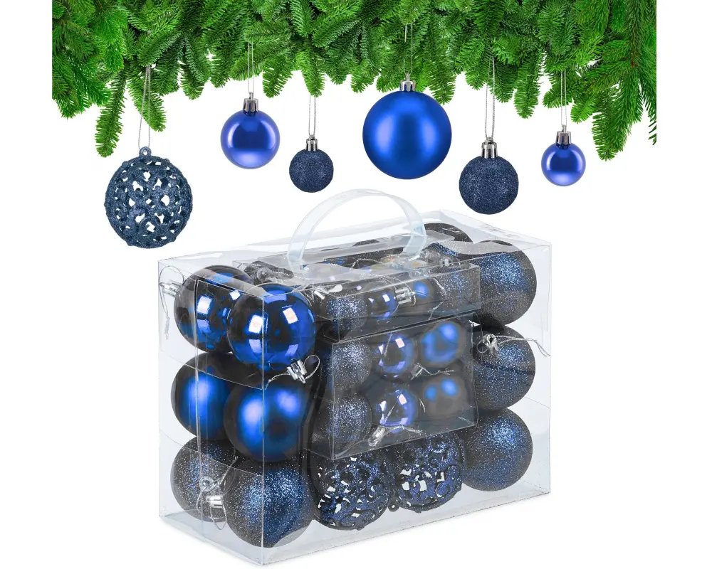 relaxdays Weihnachtskugeln im 50er-Set Dunkelblau-Silber Dunkelblau/Silber