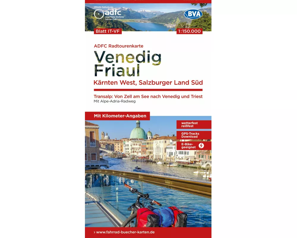 BVA ADFC Radtourenkarte Venedig, Friaul - Kärnten West, Salzburger Land Süd, 1:150.000