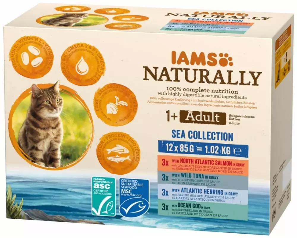 Iams Nassfutter Naturally Adult Sea Mix 12 x 85g in Sauce