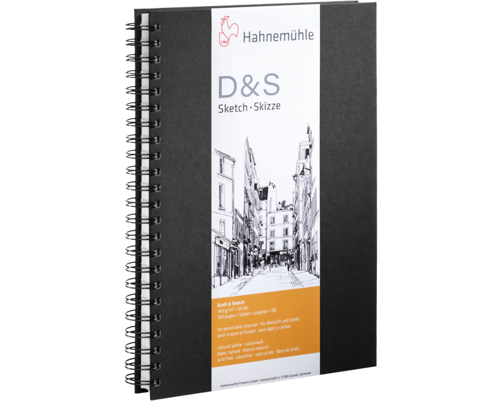 HAHNEMÜHLE Spiralskizzenbuch D&S A5 hoch 10628207 schwarz 80 Blatt