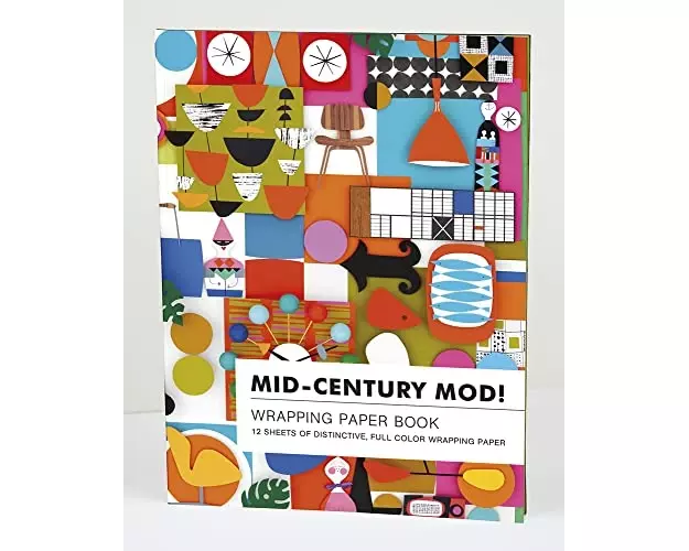 Teneues - Wrapping Paper Book: Mid-Century Mod!, Flat Packed Wrapping Paper, 12 Full Color Sheets, 6 Designs