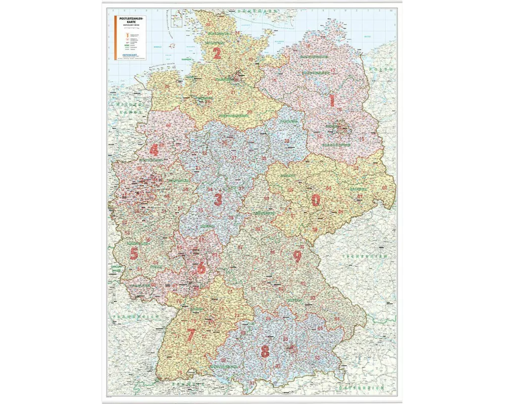 Postleitzahlenkarte Deutschland als Poster, mit Leisten