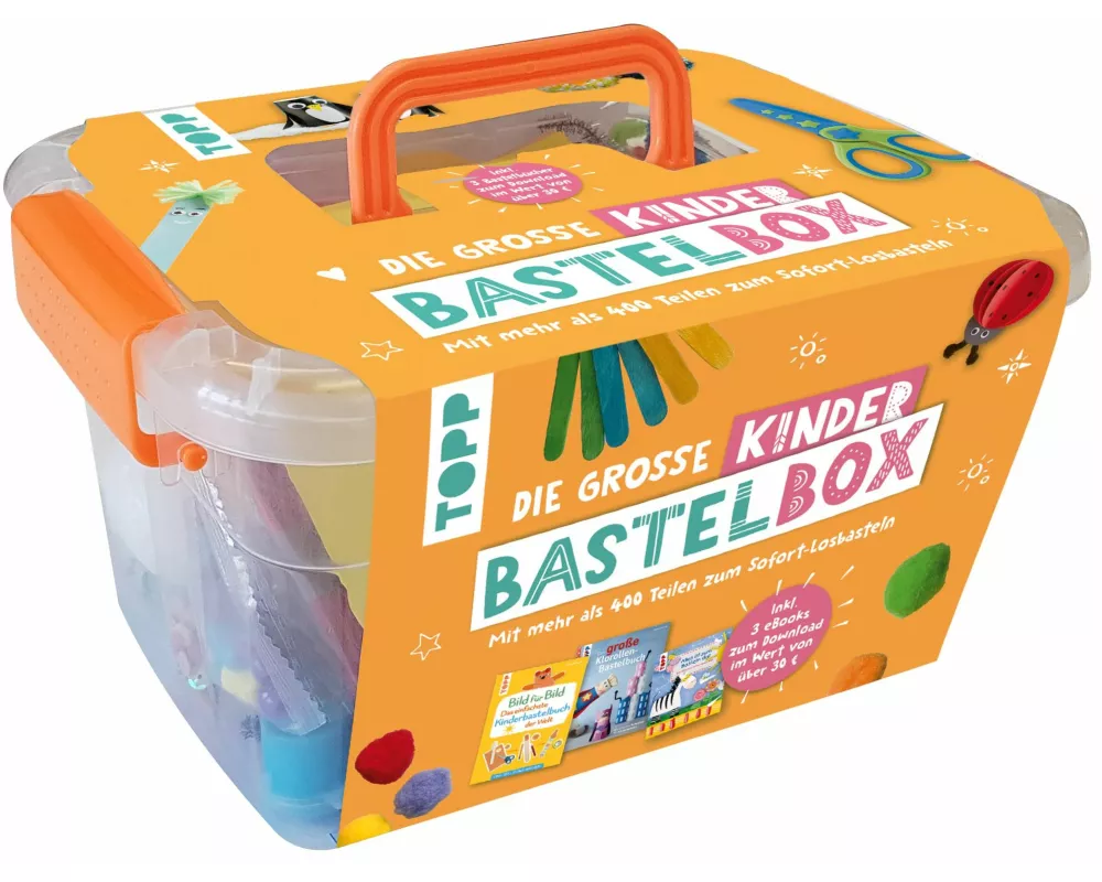 Die große Kinderbastelbox. Inkl. 3 Bastelbücher zum Downloaden. Mit Material und Anleitungen für lustige Bastelprojekte
