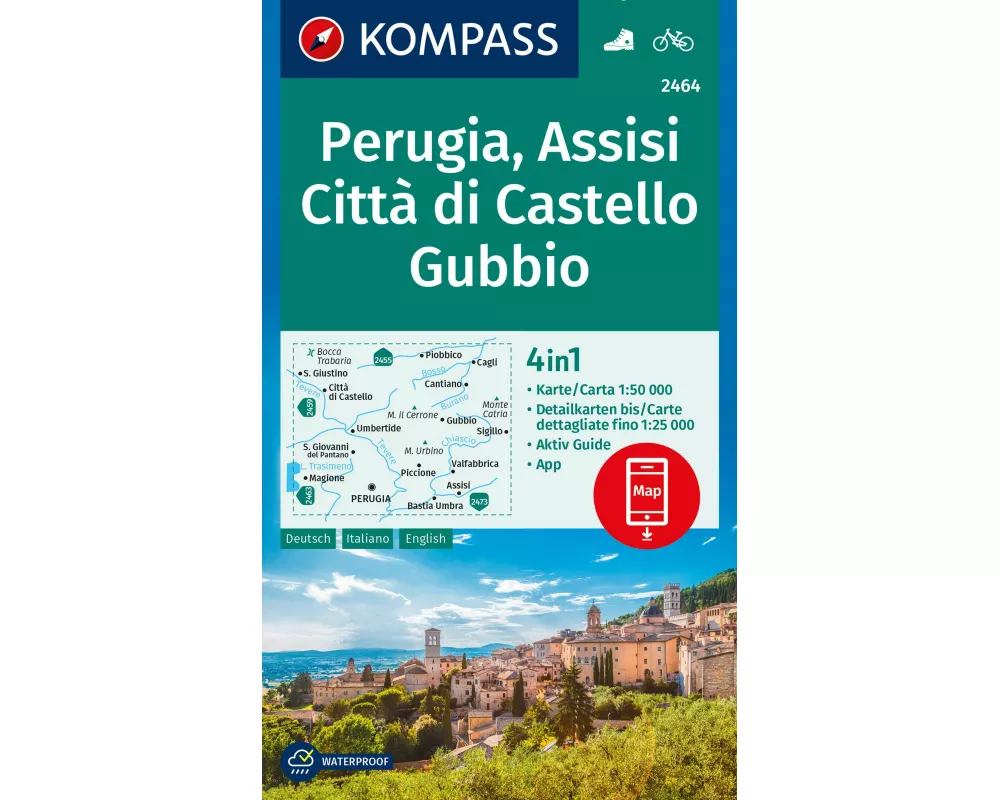 KOMPASS Wanderkarte 2464 Perugia, Assisi, Città di Castello, Gubbio 1:50.000