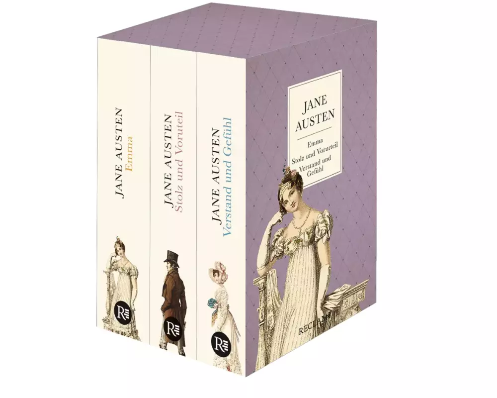 3 Bücher von Jane Austen im Schuber – Emma, Stolz und Vorurteil, Verstand und Gefühl – Reclam