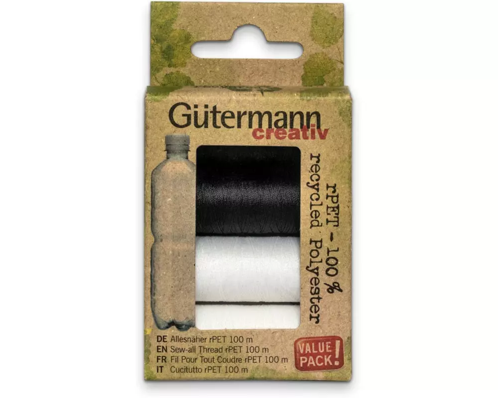 Gütermann Nähgarn-Set Allesnäher rPET S&W 4 Stück, Mehrfarbig