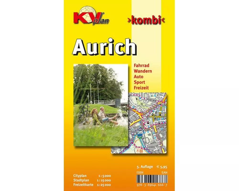 Aurich, KVplan, Radkarte/Freizeitkarte/Stadtplan, 1:25.000 / 1:15.000 / 1:5.000