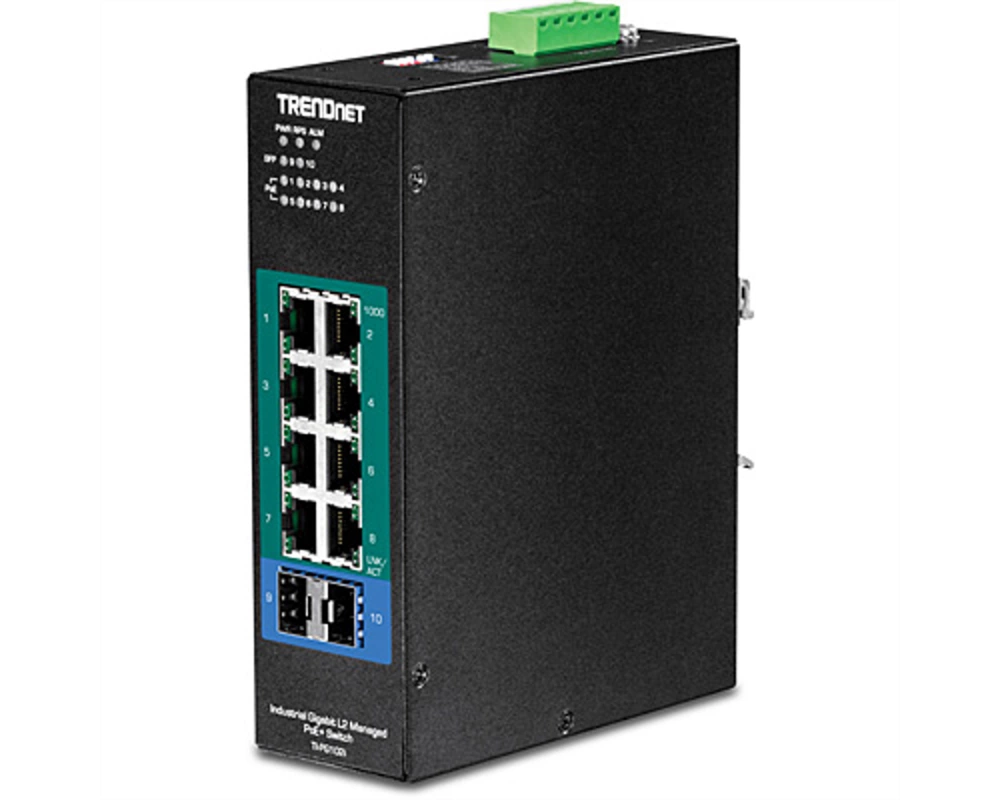 TRENDnet TI-PG102i 10-Port DIN-Rail Switch Industrial Gigabit Managed PoE+