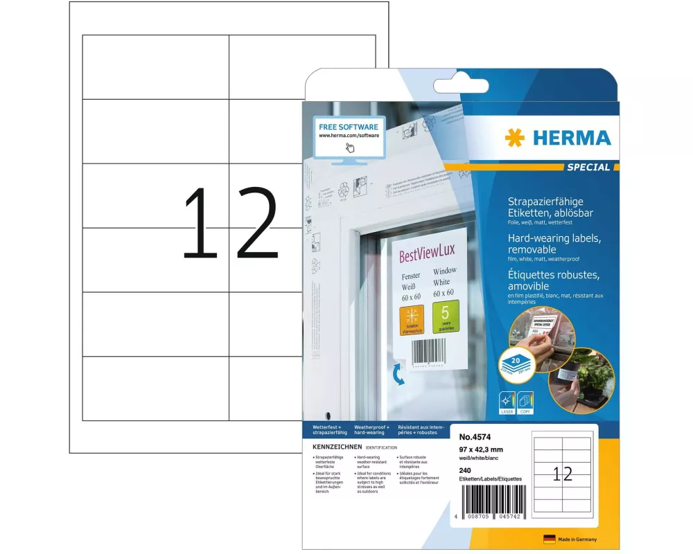 HERMA Vielzweck-Etiketten aus Folie 97 x 42.3 mm, 20 Blatt