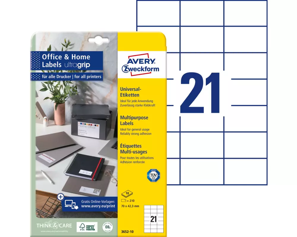 Avery Zweckform Universal-Etiketten 3652 70 x 42.3 mm, 220 Blatt