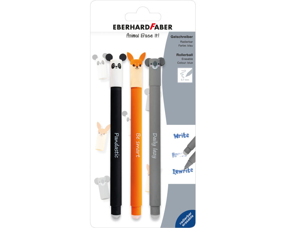 EBERHARD FABER Gelschreiber Erase It 0.7mm 582123 Animal 3 Stück