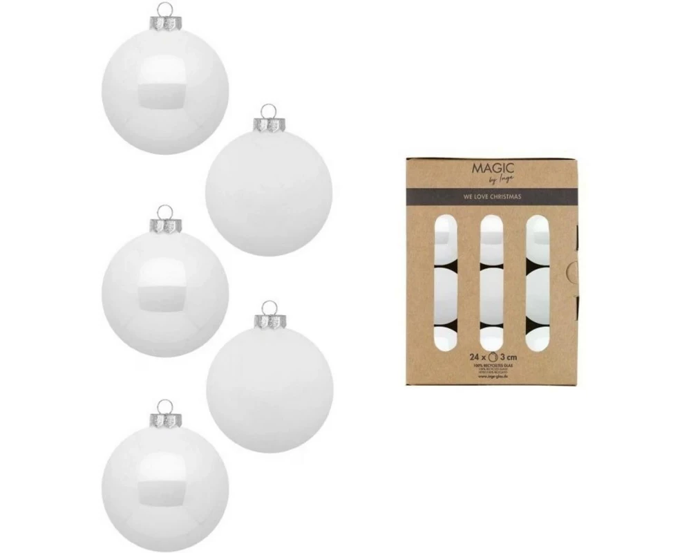 INGES CHRISTMAS DECOR Weihnachtskugel Pure 24 Stück, Weiss