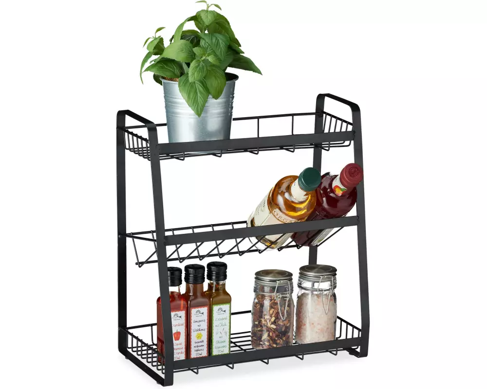 relaxdays Gewürzregal 3 Etagen stehend Schwarz