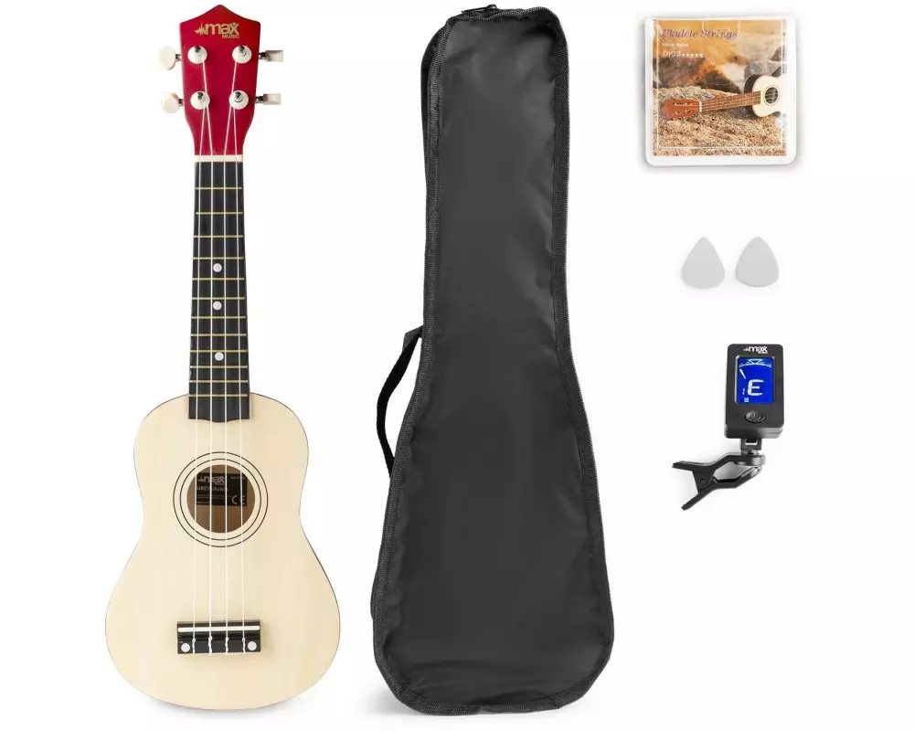 MAX Ukulele UKEY Set Soprano Natural 21 Zoll
