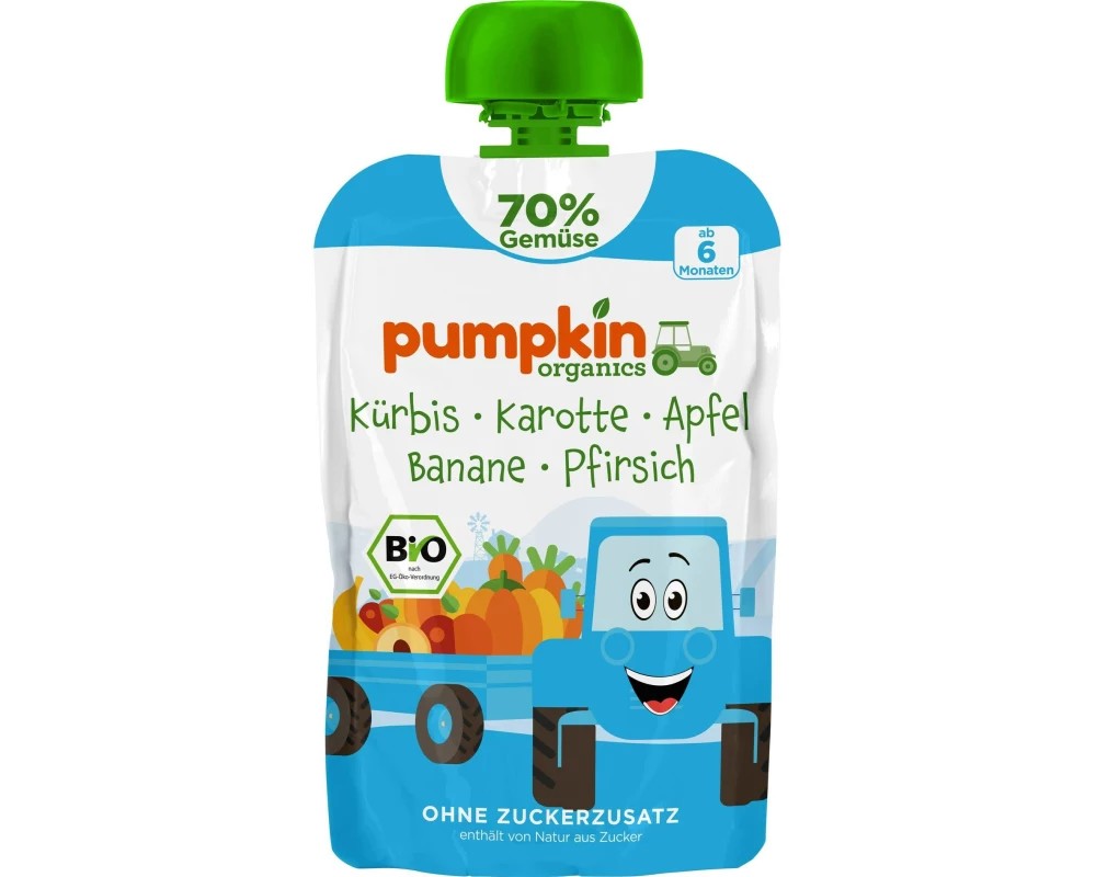 pumpkin organics Quetschbeutel Kürbis, Karotte, Apfel, Banane, Pfirsich 100 g