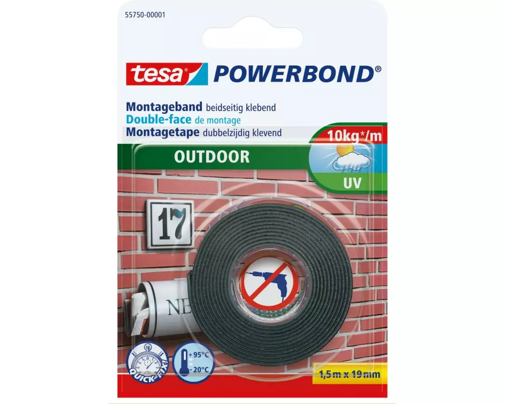 tesa Montageband Powerbond Outdoor ohne Bohren - 1.5m x 19 mm