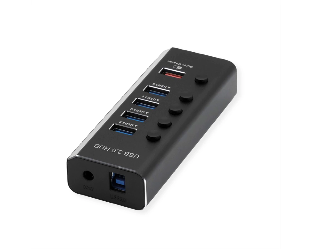 ROLINE USB 3.2 Gen 1 Notebook Hub 4fach + 1x Ladeport (QC), einzeln schaltbar