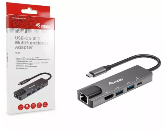 "133489 USB-C 5 in 1 Multifunction Adapter, HDMI , Gigabit LAN, USB 3.2 GEN1, 100W USB PD"