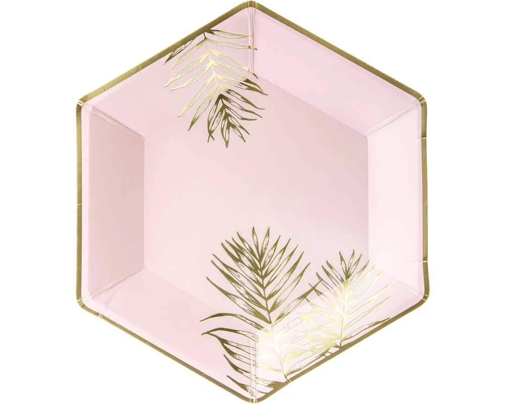 Partydeco Einwegteller Blätter 23 cm, 6 Stück, Hellrosa