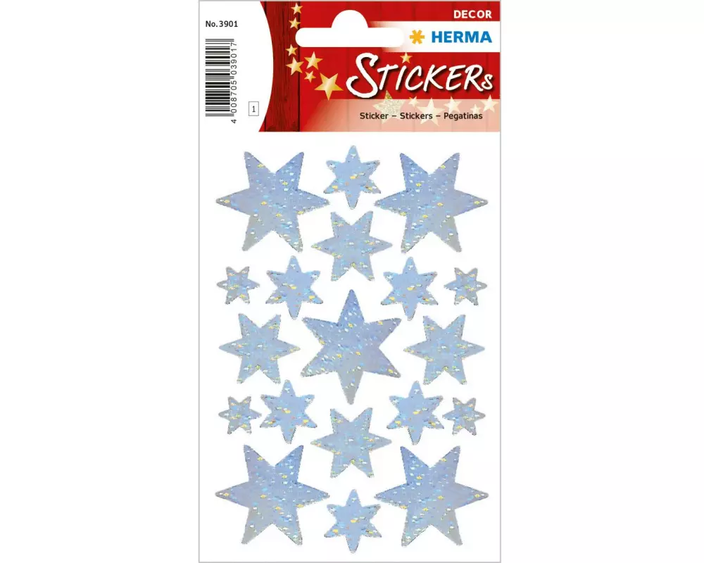Herma Stickers Weihnachtssticker Sterne Holographie 19 Sticker, Silber