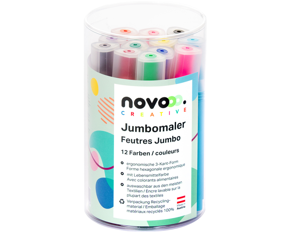 NOVOOO Fasermaler Jumbo 0.5mm 96082000 assortiert, Runddose 12 Stück