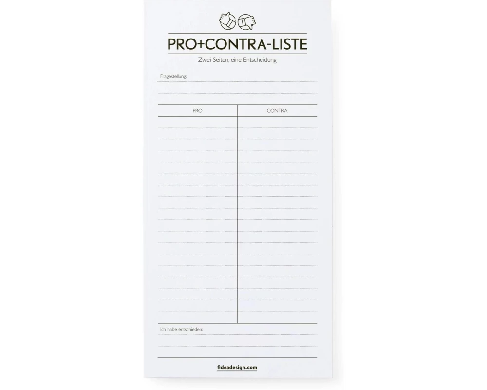 Fidea Design Notizblock Pro-Contra, 10.5 x 21 cm