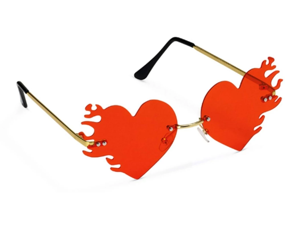 Partydeco Partybrille Flammen Herz, 14.5 x 5 x 13 cm, Rot