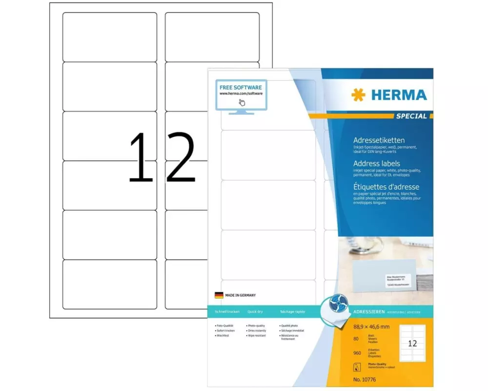 HERMA Adressetiketten 88.9 x 46.6 mm, 80 Blatt