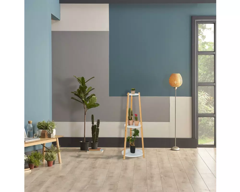 relaxdays Pflanzenständer mit 3 Ablagen 98 x 35 cm, Nature/Weiss
