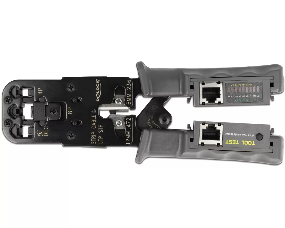 Delock Crimpzange mit Abisolierer und Netzwerktester