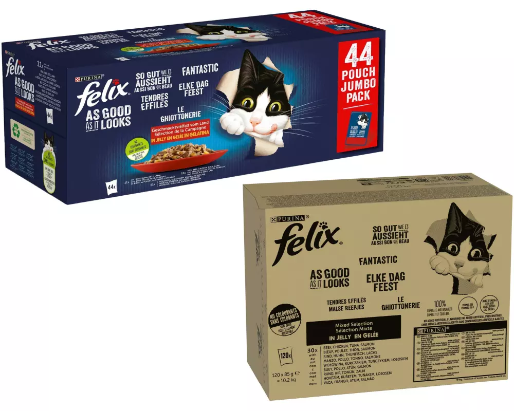 Felix Nassfutter AGAIL Fleisch Auswahl+ Fisch Kit, 120 + 44 x 85g