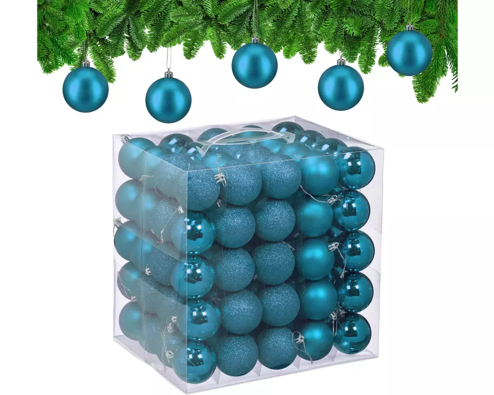 relaxdays Weihnachtsbaumkugeln Silber/Türkis