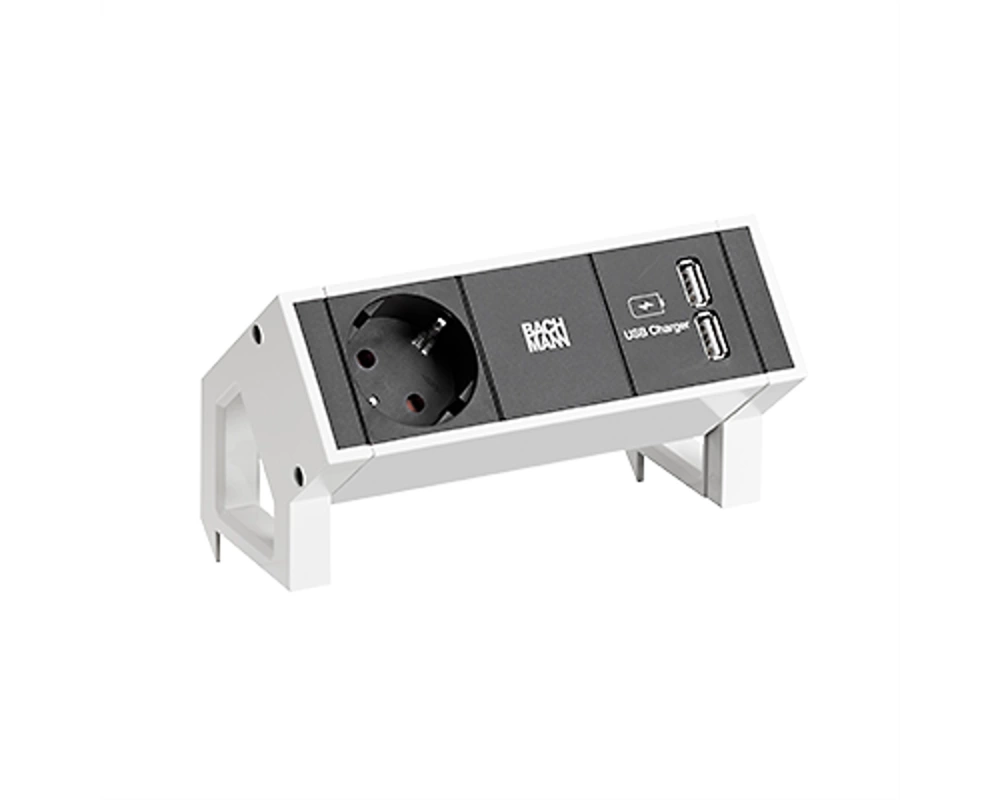 BACHMANN DESK2 1xCEE7/3 USB Charger, Strom 0,2m GST18 RAL9010