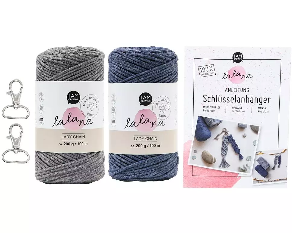 lalana Wolle Makramee Set 5-teilig, Blau/Grau