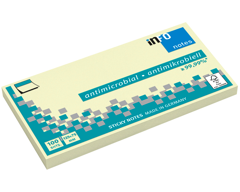 INFO Haftnotizen 75x125mm 5155-01 antimikrobiell, gelb 100 Blatt