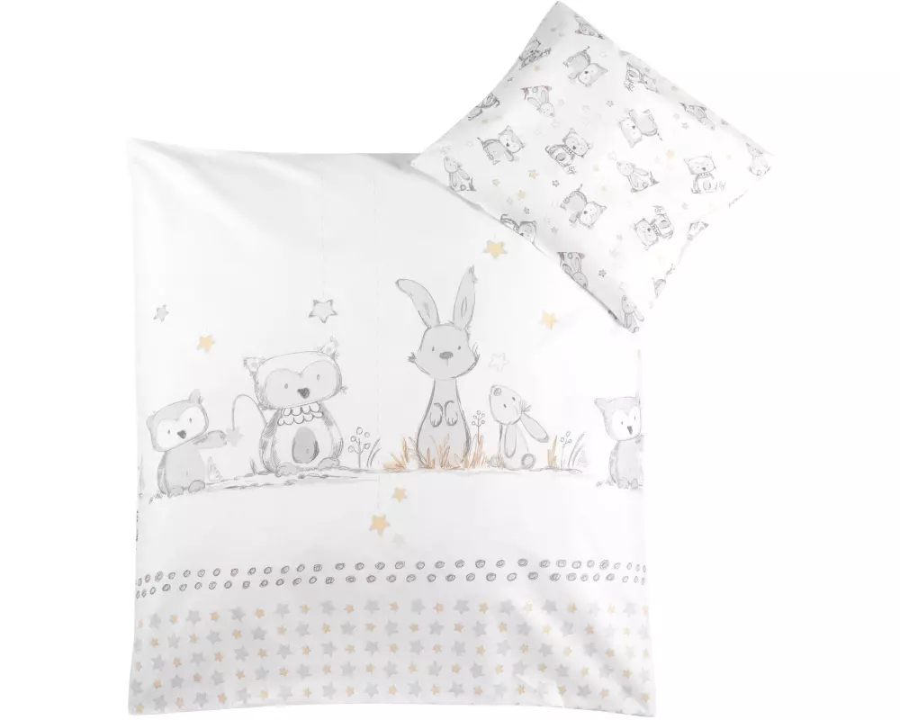 Julius Zöllner Kinderbettwäsche Häschen und Eule 80 x 80 cm + 35 x 40 cm