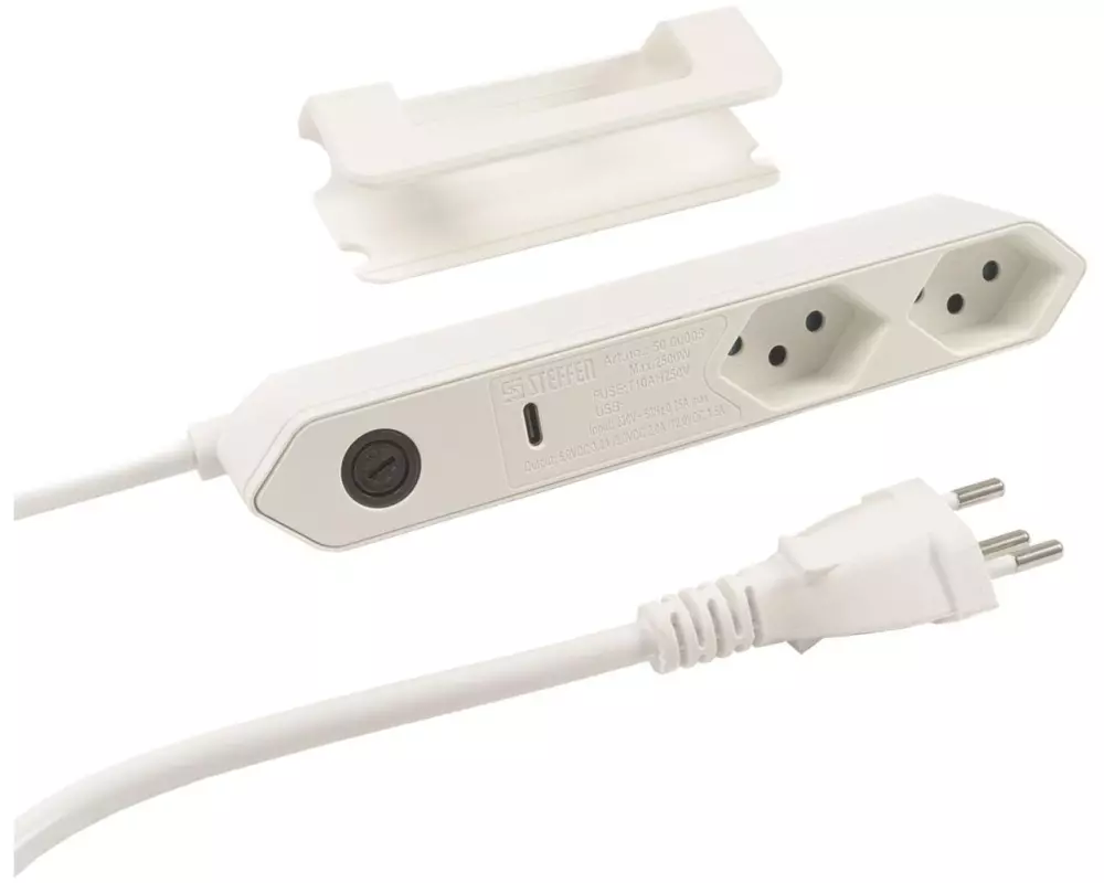 STEFFEN Steckdosenleiste STEBA IQ 2xT13 1xUSB-C PD 18W Weiss