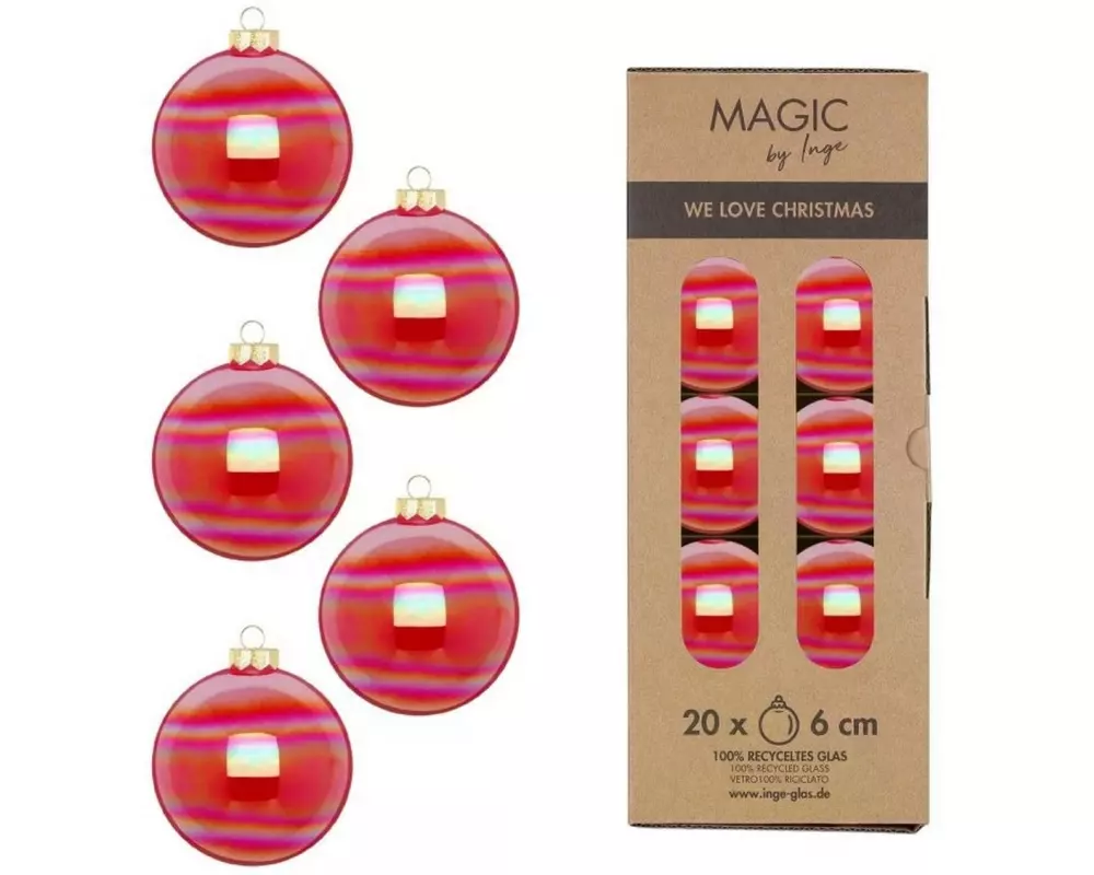 INGES CHRISTMAS DECOR Weihnachtskugel Dazzling 20 Stück, Rot