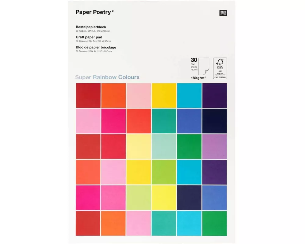 Bastelblock 180g, Super Rainbow Colours FSC MIX