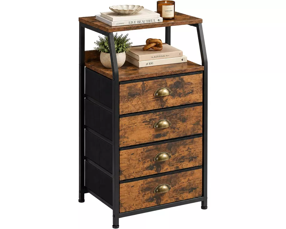relaxdays Schubladenschrank 40 x 84.5 cm, Braun/Gold/Schwarz