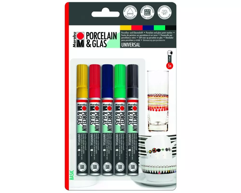 Marabu Porzellan- und Glasmarker Basic 5 Stück