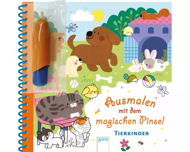 Ausmalen mit dem magischen Pinsel. Tierkinder