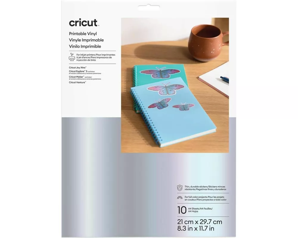 Cricut Vinylfolie Joy Xtra bedruckbar A4, 10 Stück, Silber