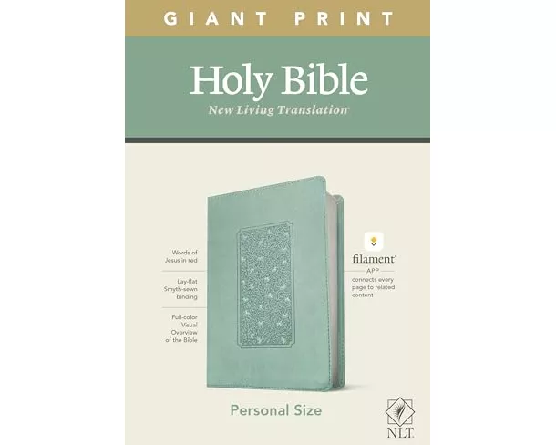 NLT Personal Size Giant Print Bible, Filament Enabled Edition (Red Letter, Leatherlike, Floral Frame Teal)
